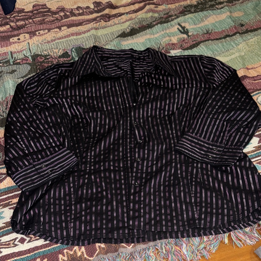 Striped Black and Purple Button-Up Shirt